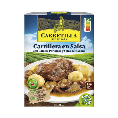 CARRETILLA Carrilleras en salsa, con patatas Parisinas y setas cultivadas CARRETILLA 300 g.