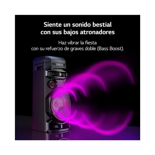 Altavoz LG Xboom RNC7 500W, efectos DJ, iluminación LED, entrada micrófono o guitarra.