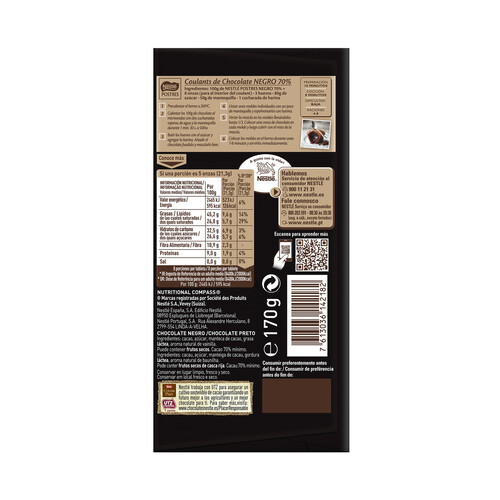 NESTLÉ Chocolate negro 70% para respostería fácil fundir 170 g.