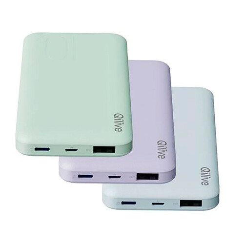 Batería externa QILIVE Powerbank 10000 mAh, color verde.