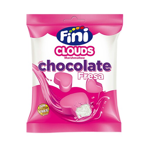 FINI Marshmallows Nubes corazones chocolate con fresa 80 g.