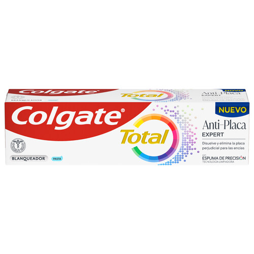 COLGATE Total expert Pasta de dientes blanqueante y anti-placa con espuma de precisión 75 ml.