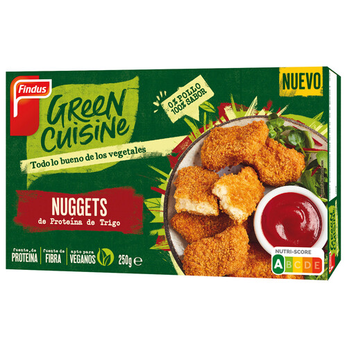 FINDUS Nuggets sin pollo, a base de proteína de trigo Green cuisine 250 g.