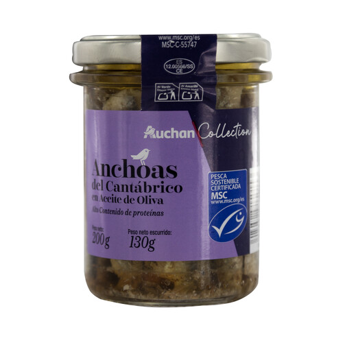 PRODUCTO ALCAMPO Collection Anchoas del Cantábrico (MSC) en aceite de oliva tarro 130 g. 