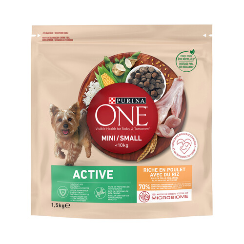 PURINA ONE Mini Comida para perros adultos de raza pequeña a base de pollo y arroz 1,5 hg.