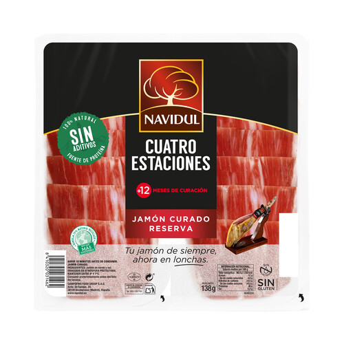 NAVIDUL Cuatro estaciones Jamón curado reserva (+12 meses de curación), cortado en 1/2 lonchas 2 x 69 g.