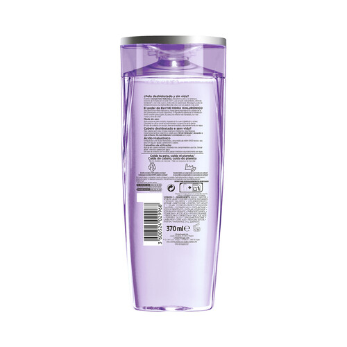 ELVIVE Champú hidratante hasta 72 horas con ácido Hialurónico, para cabello deshidratado ELVIVE Hidra hialurónico 380 ml.