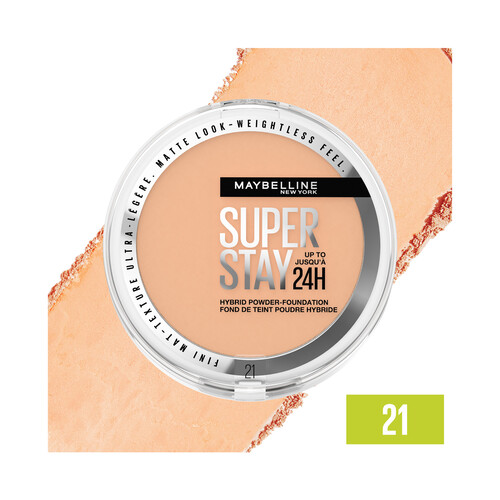 MAYBELLINE Super stay híbrido tono 21 Base de maquillaje en polvo de alta cobertura con acabado mate.