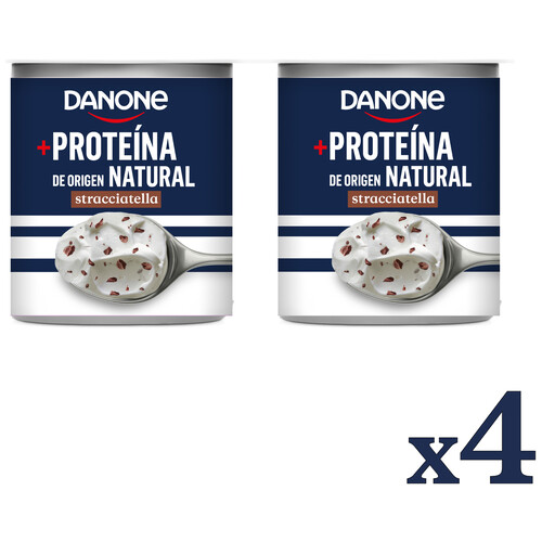 DANONE + Proteina Yogur 0 % materia grasa con proteína de origen natural y sabor a stracciatella 4 x 100 g.