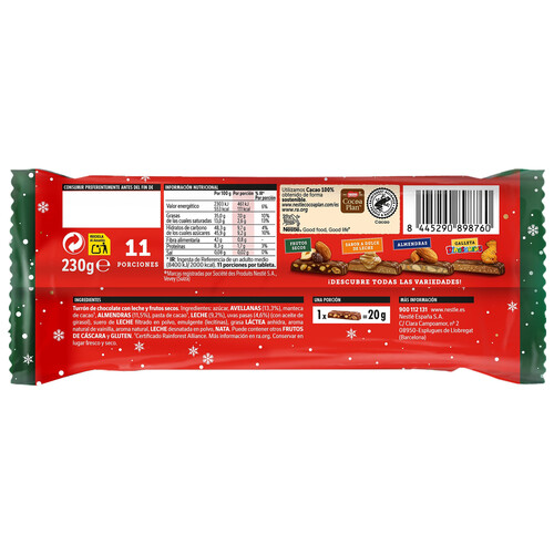 NESTLÉ Turrón de chocolate con frutos secos 230 g.