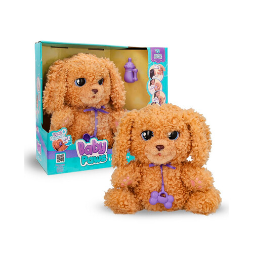 Peluche de Labradoodle Baby Paws Love & Care, con varios sonidos, inclye pilas, 24 cm, 