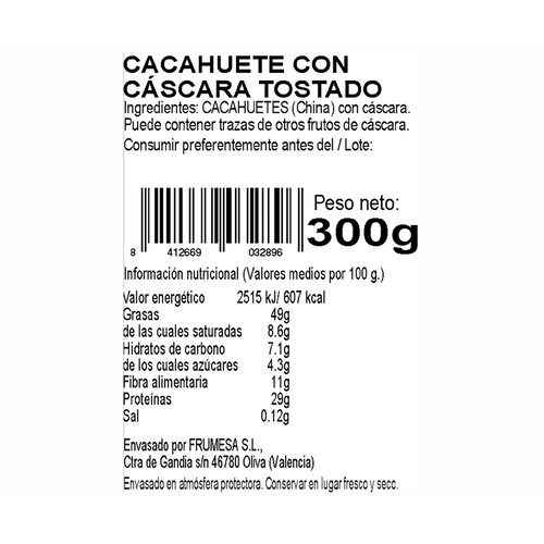 SELF DISCOUNT Cacahuete jumbo cáscara tostado 300 g.