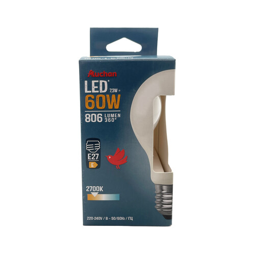 Bombilla Led E27, 7W=60W, luz cálida, 806lm, cristal mate, PRODUCTO ALCAMPO.