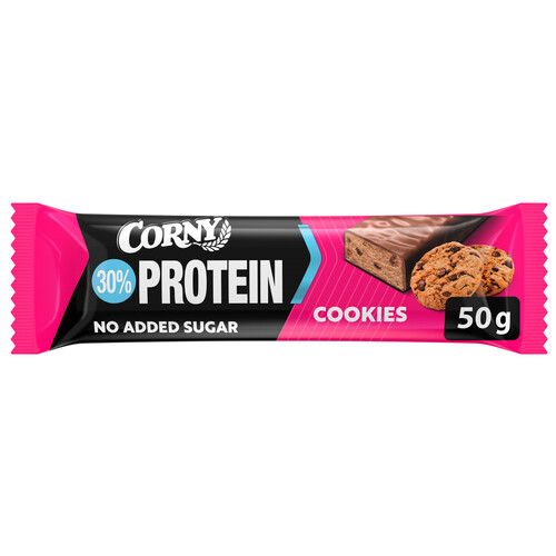 CORNY Protein Barrita de proteínas con chocolate con leche, sabor a cookies, sin azúcares añadidos 50 g.