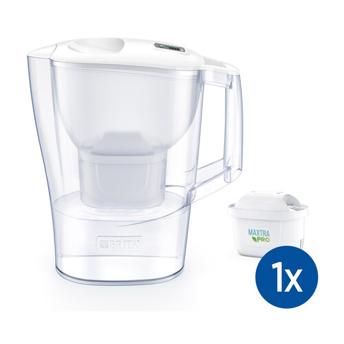 BRITA Jarra con filtro de agua Aluna blanca (2,4 l) incl. 1x cartucho MAXTRA PRO All-in-1 - jarra para frigorífico con  digital.