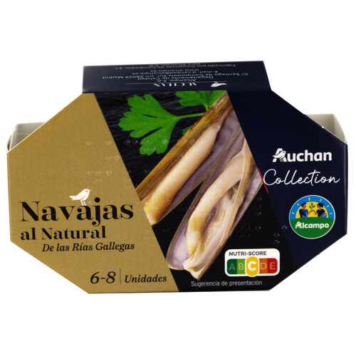 PRODUCTO ALCAMPO Collection Navajas al natural (6 - 8) de las  Rías Gallegas lata 63 g.