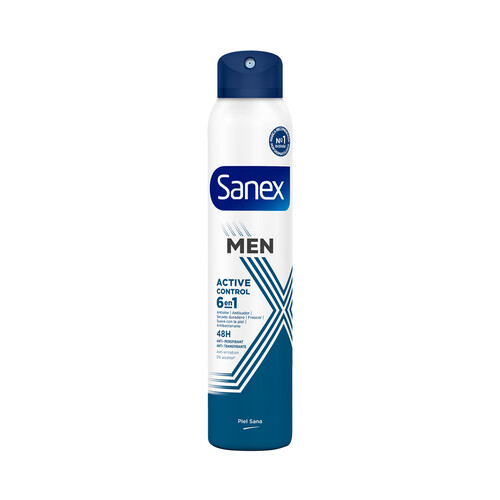 SANEX Men active control Desodorante en spray para hombre con protección anti transpirante hasta 48 horas 200 ml.