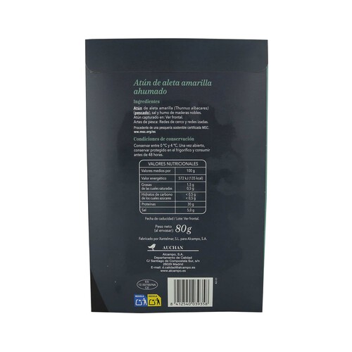 AUCHAN Atún ahumado msc 80 g.	 Producto Alcampo