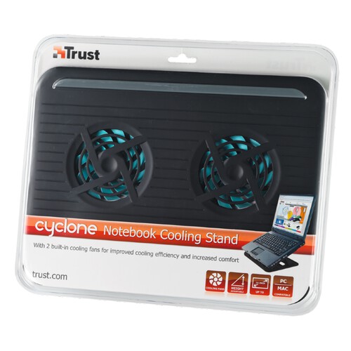 Base refrigeradora PC TRUST CYCLONE, 2 ventiladores, inclinable.