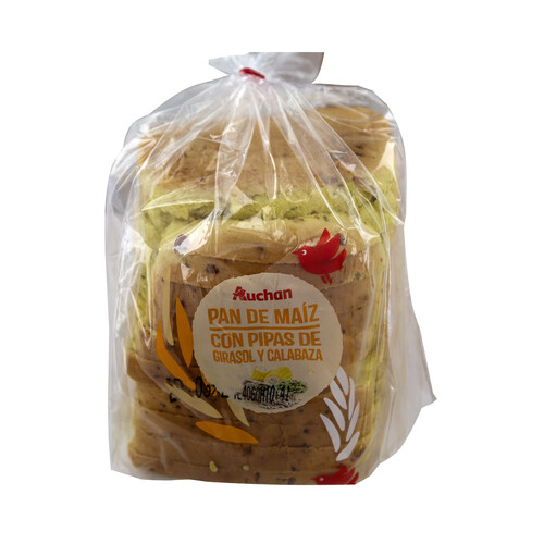 AUCHAN Pan de molde de maíz con semillas de girasol y calabaza 400 g.