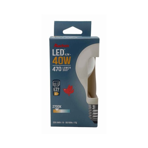 Bombilla Led E27, 4,2W=40W, luz cálida, 470lm, PRODUCTO ALCAMPO.