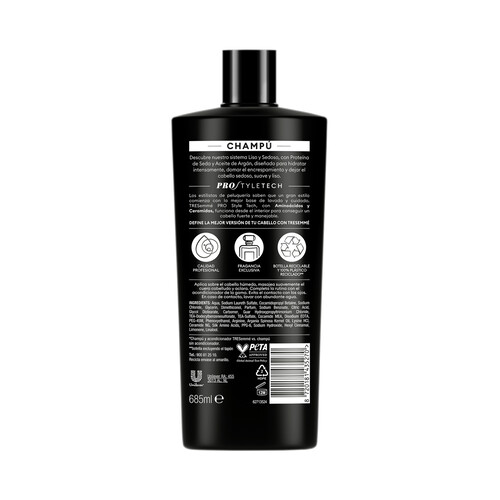 TRESEMMÉ Liso & sedoso Champú con proteína de seda y aceite de argán, para cabellos secos o encrespados 685 ml.