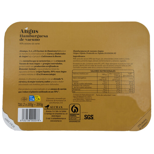 ALCAMPO CULTIVAMOS LO BUENO Hamburguesa de añojo Angus de origen nacional  2 x 150 g.