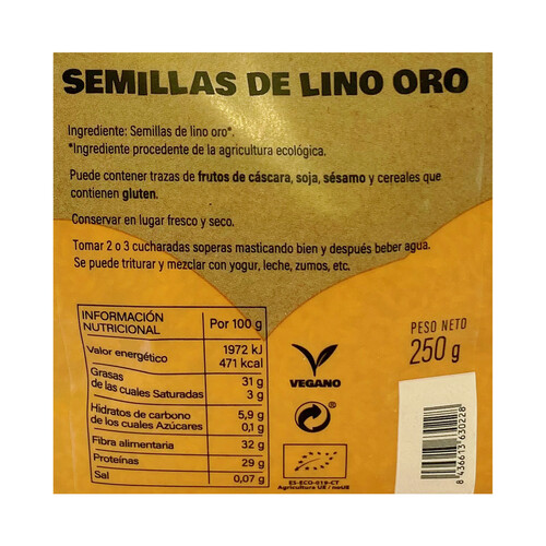 4 HECTÁREAS Bio Semillas de lino dorado 250 g 