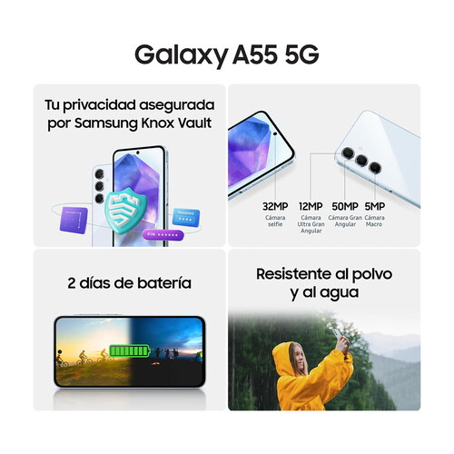 SAMSUNG Galaxy A55 5G violeta, 256GB + 8GB, móvil 17cm (6,6). SM-A556BLVCEUB