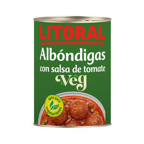 LITORAL Albódigas veganas con salsa de tomate, 415 g.