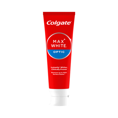 COLGATE Max white optic Pasta de dientes con flúor y acción blanqueante instantánea 75 ml.