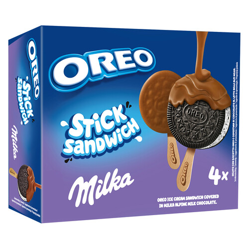 OREO Bómbon de galleta oreo, recubierta de chocolate con leche Milka 4 x 75 ml.