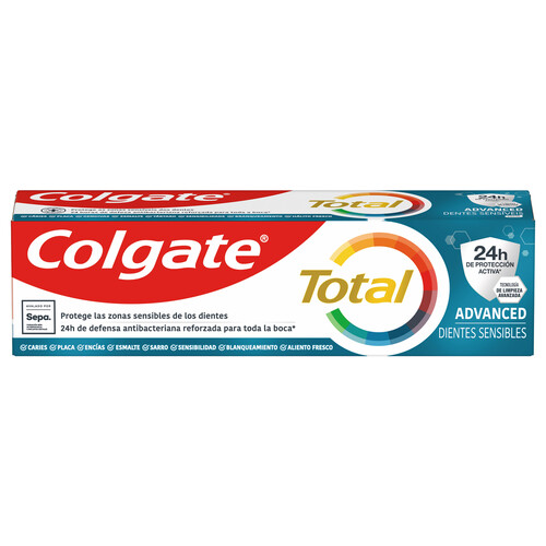 COLGATE Total advanced sensitive Pasta de dientes con flúor, textura gel y 24 horas de protección 75 ml.