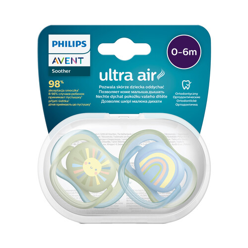 AVENT Ultra air de Philips Chupetes anatómicos de silicona para bebés de 0 a 6 meses 2 uds.