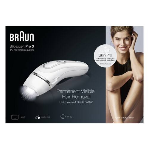 Depiladora de luz pulsada Silk-expert Pro 3 PL3020, 3 niveles, BRAUN. 