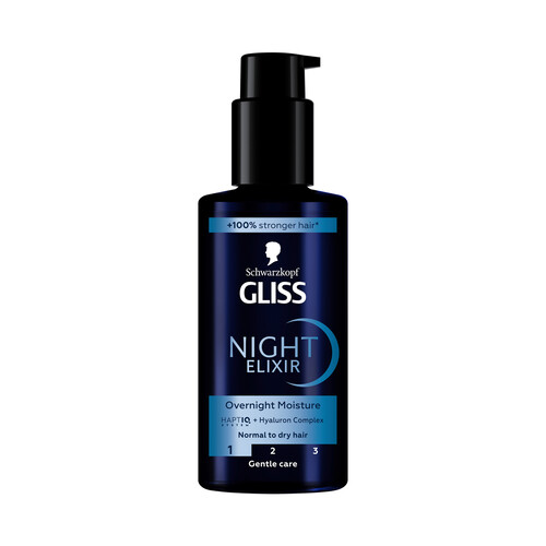 GLISS Night elixir de Schwarzkopf Tratamiento hidrtante y nutritivo de noche, para cabellos normales a secos 100 ml.