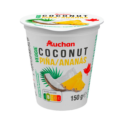 AUCHAN Yogur vegetal de coco con piña sin azúcar añadido 150 g.  Producto Alcampo.