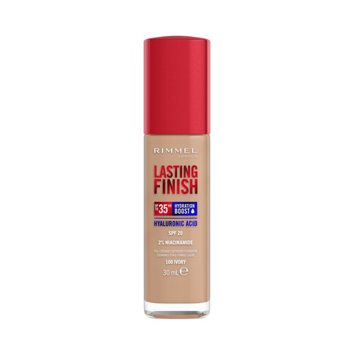 RIMMEL Lasting finish 35 h Tono 100 Ivory Base de maquillaje hidratante y de larga duración.