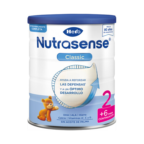 HERO Nutrasense classic 2 Preparado lácteo infantil (leche continuación), desde los 6 meses 800 g.