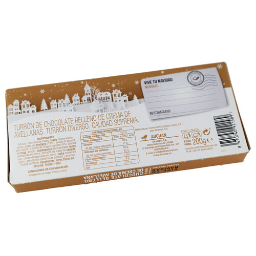 PRODUCTO ALCAMPO Turrón de chocolate relleno de crema de avellana 200 g.