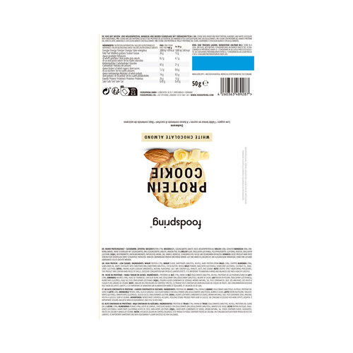 FOODSPRING Cookie con chocolate blanco y almendras y alto contenido en proteinas 50 g.