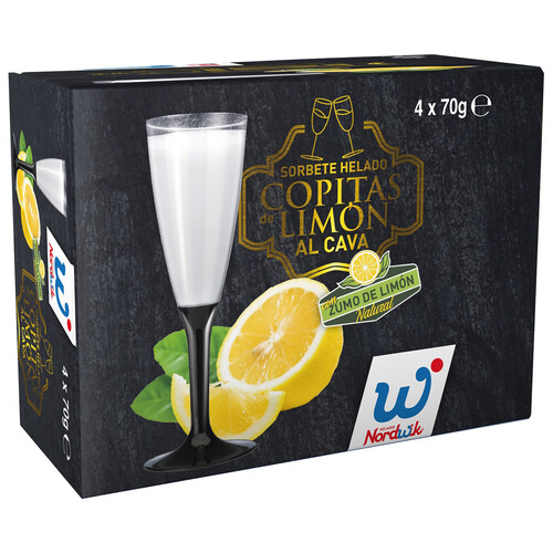 NORDWIK Copitas de sorbete helado de limón al cava, con zumo de limón natural 4 x 70 g. 