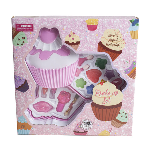 GIRL POWER Estuche de maquillaje infantil con forma de muffin.