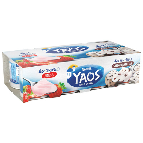 YAOS de Nestlé Yogurt estilo griego con sabor a fresa (4) y stracciatella (4) 8 x 115 g.