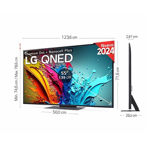 Televisión 139,7 cm (55) QNED LG 55QNED8, 4K, WEBOS, 4HDMI, 2USB, 20W, 120HKZ.