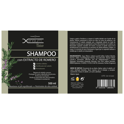 XENSIUM Nature Champú con extracto de romero, indicado para prevenir y disimular las canas 500 ml.