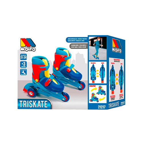 Patines de 4 ruedas azules para niños, ajustable para aprender a patinar, MOLTO.