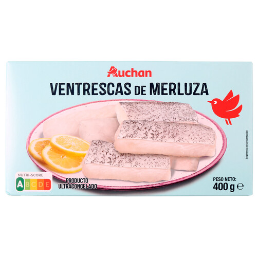 AUCHAN Ventrescas congeladas de merluza 400 g. Producto Alcampo