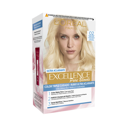 L´ORÉAL PARIS Ultra aclarante tono 02 Rubio ultra claro dorado L'ORÉAL Excellence pure blonde.