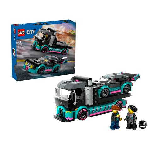 LEGO City Great Vehicles, coche de carreras y camión de transporte, 328 piezas.